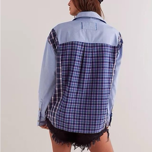 Free People Rare Argyle Plaid Quilt Button Oversized Shirt - Picture 2 of 7